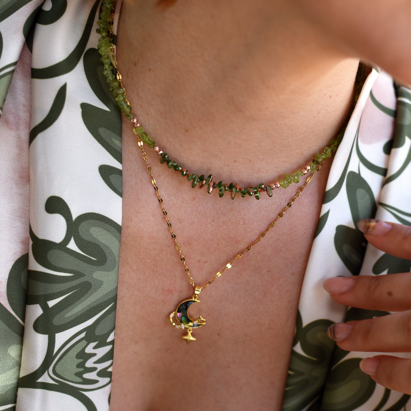 Necklace "Forest" with Prenite stones