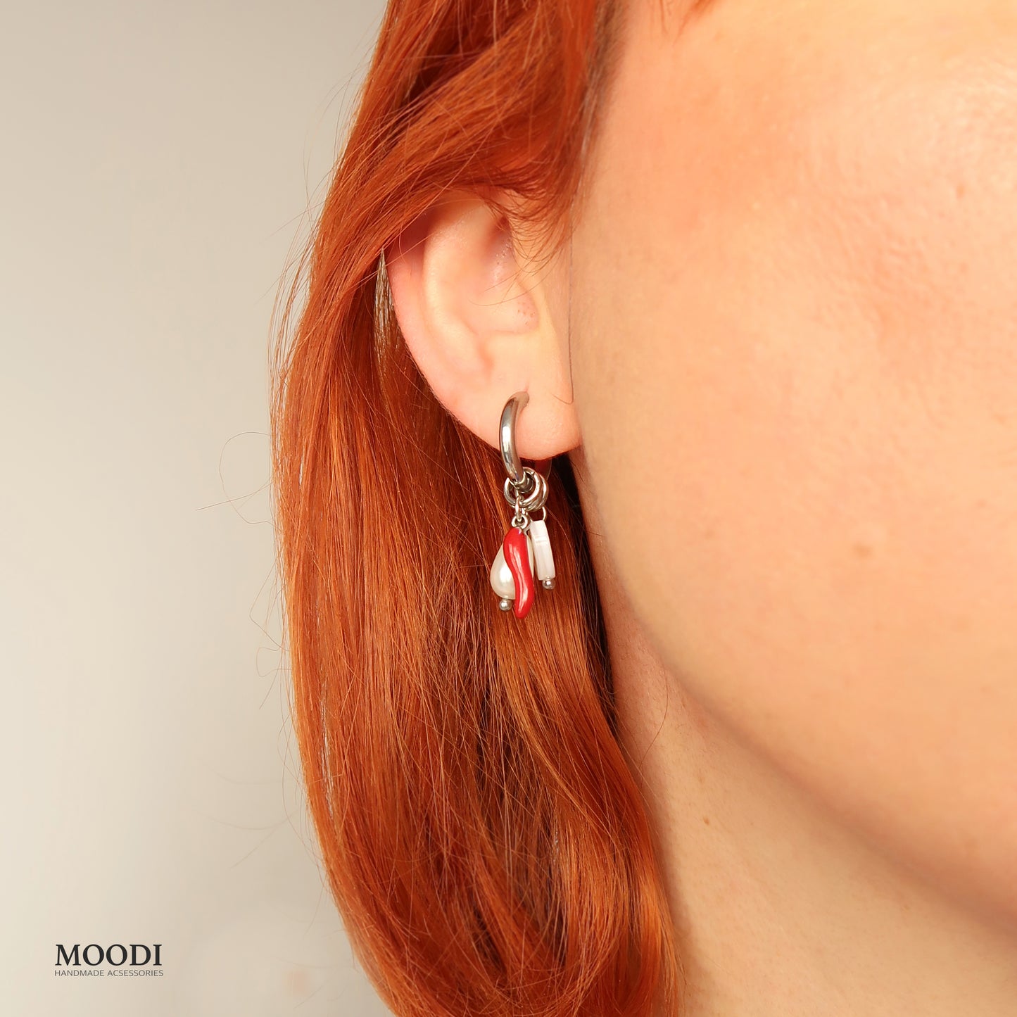 Earrings "Hot Chili" Heart in Silver ( 3 in 1 )