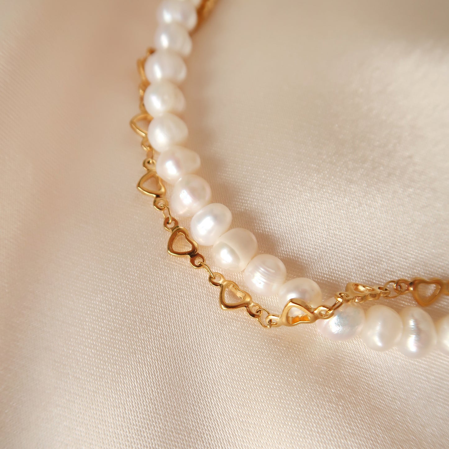 Necklace "Hera" with natural pearls and hearts