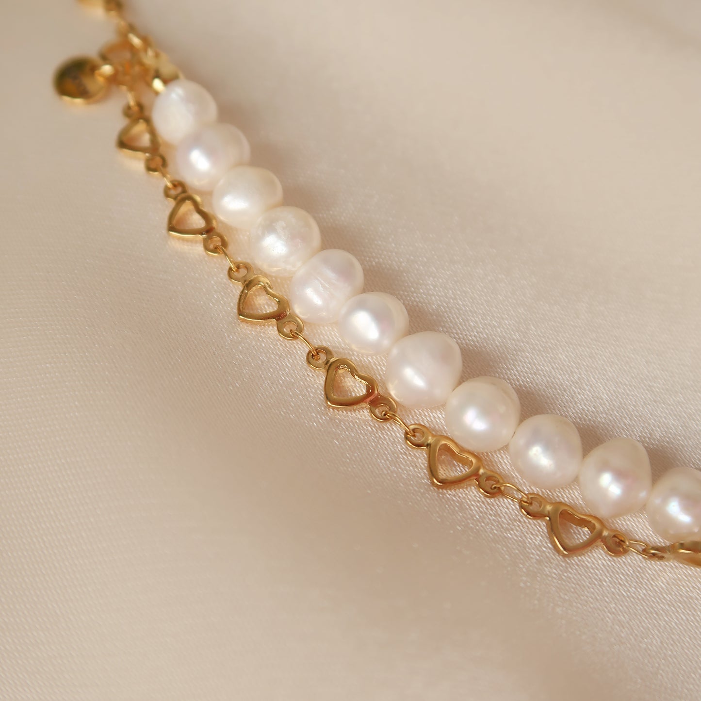 Necklace "Hera" with natural pearls and hearts