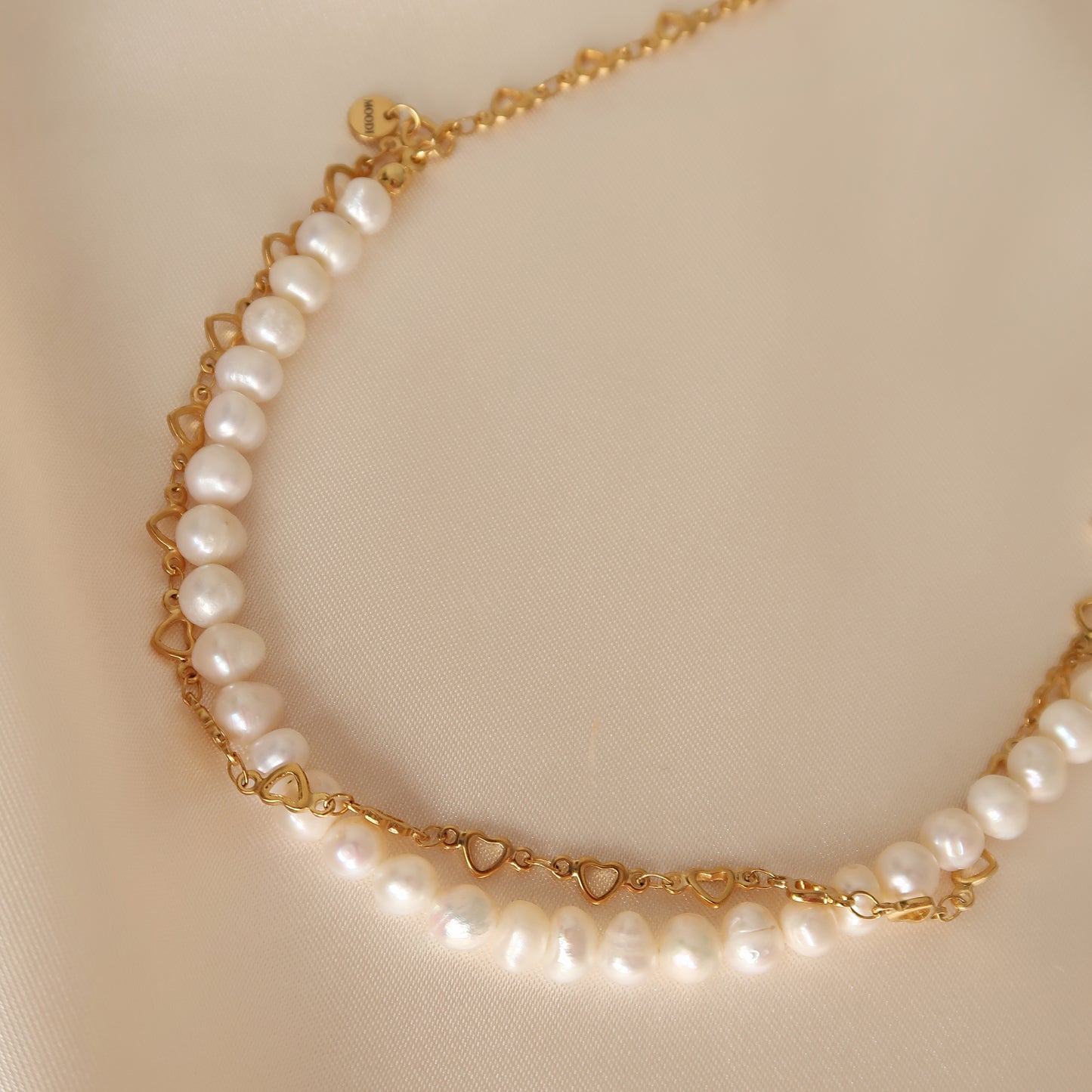 Necklace "Hera" with natural pearls and hearts