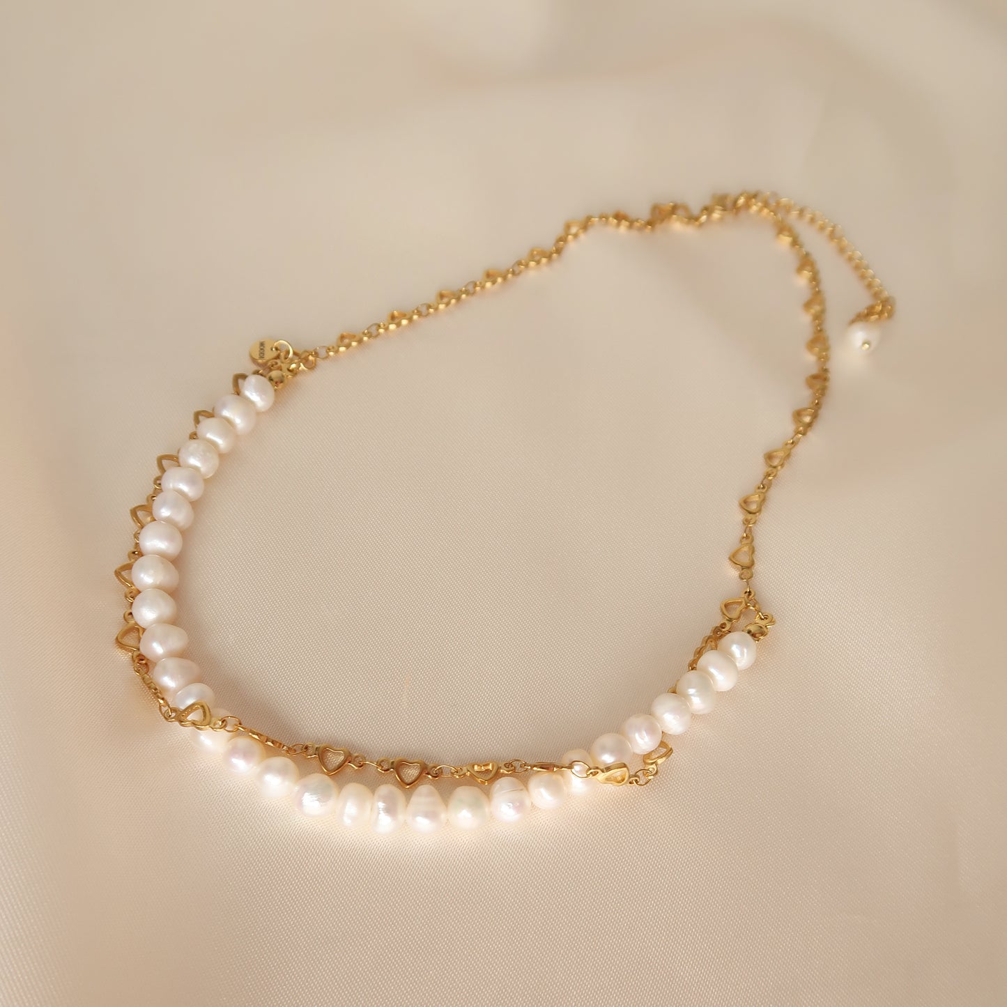 Necklace "Hera" with natural pearls and hearts