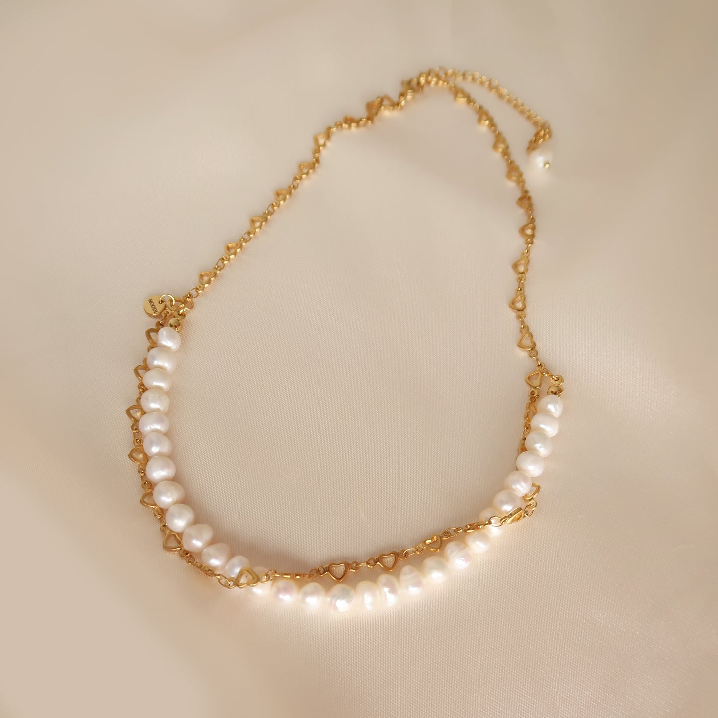 Necklace "Hera" with natural pearls and hearts