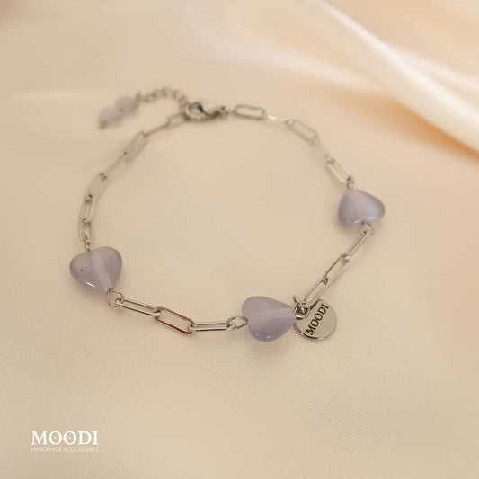 Bracelet with hearts made of Cat's Eye stone