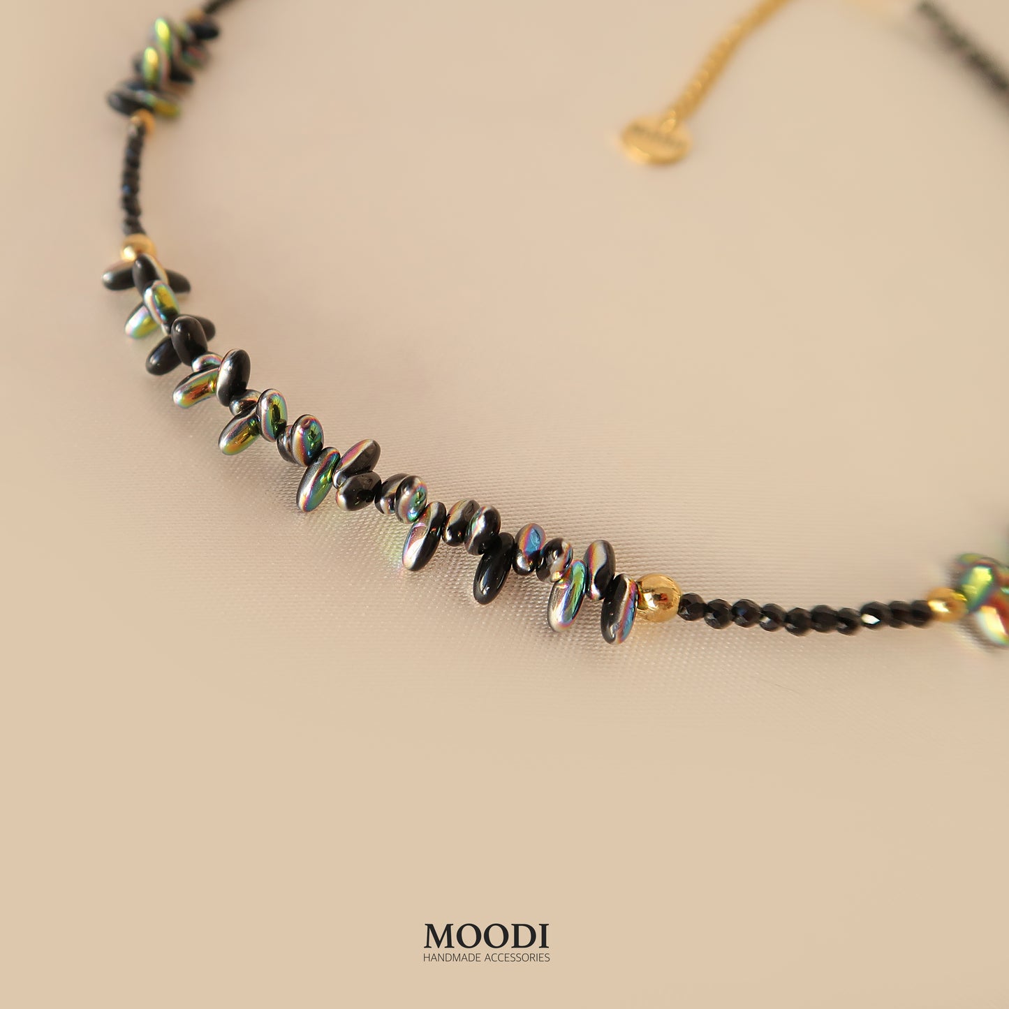 Necklace "Fireflies" with black Spinel crystals