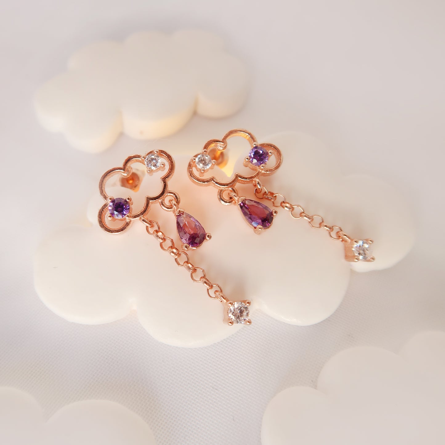 Обеци Clouds Rose-Gold Amethyst