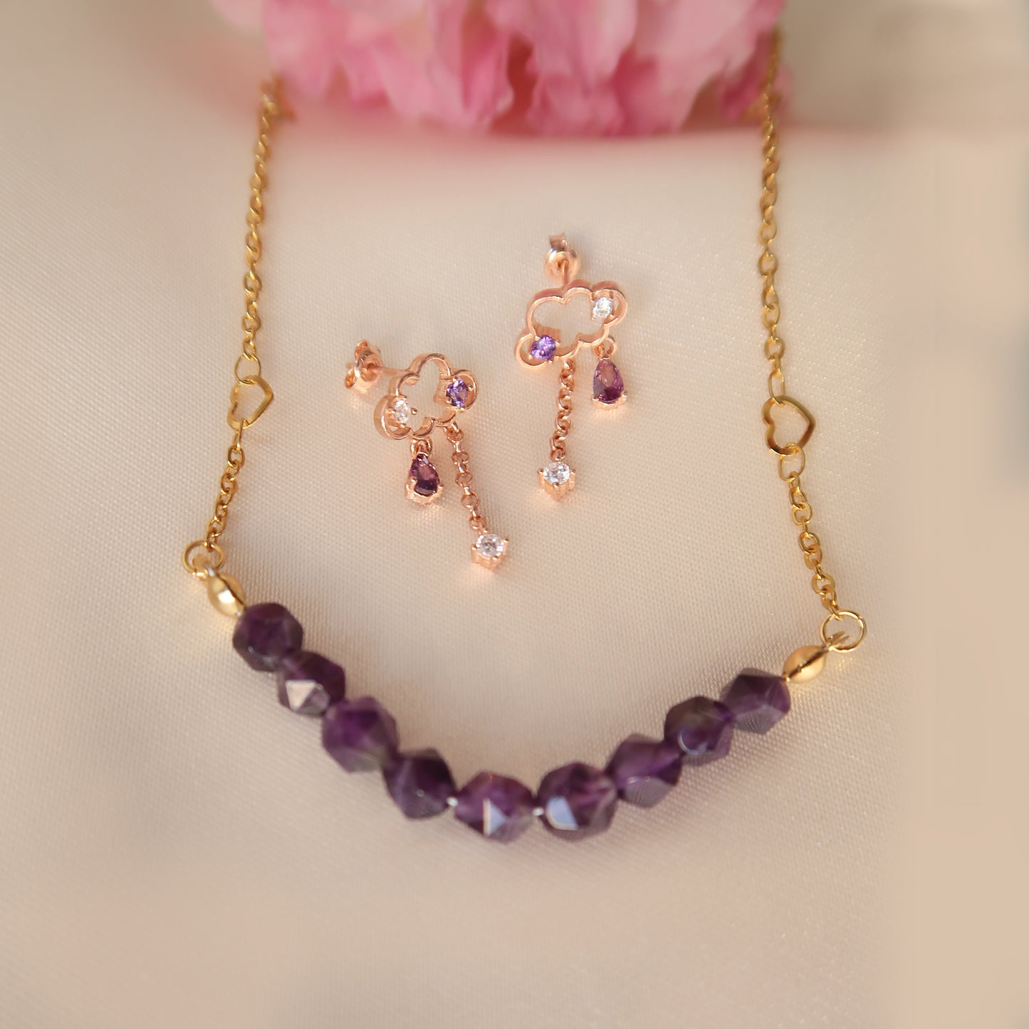 Обеци Clouds Rose-Gold Amethyst