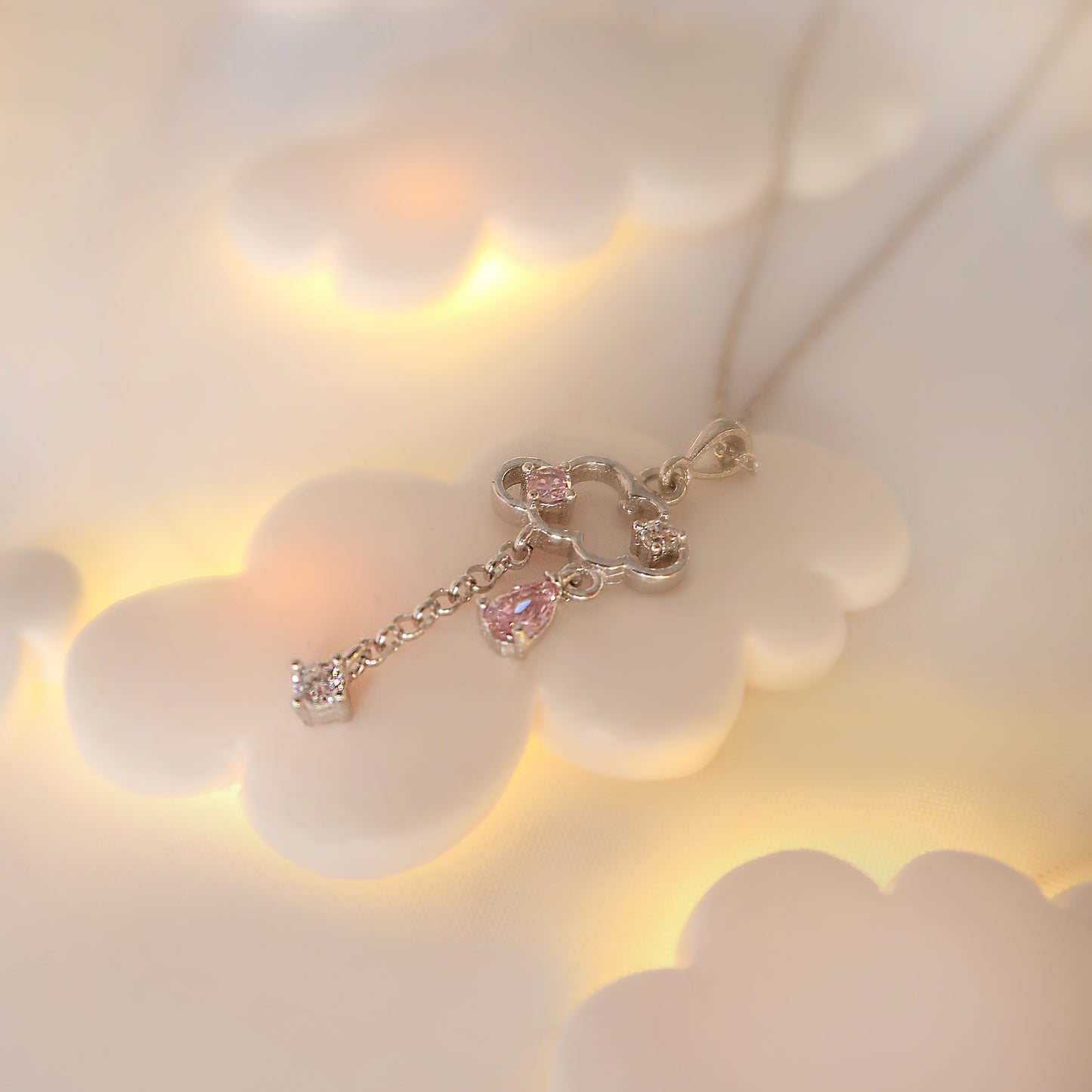 Necklace Clouds Silver Rose Quartz