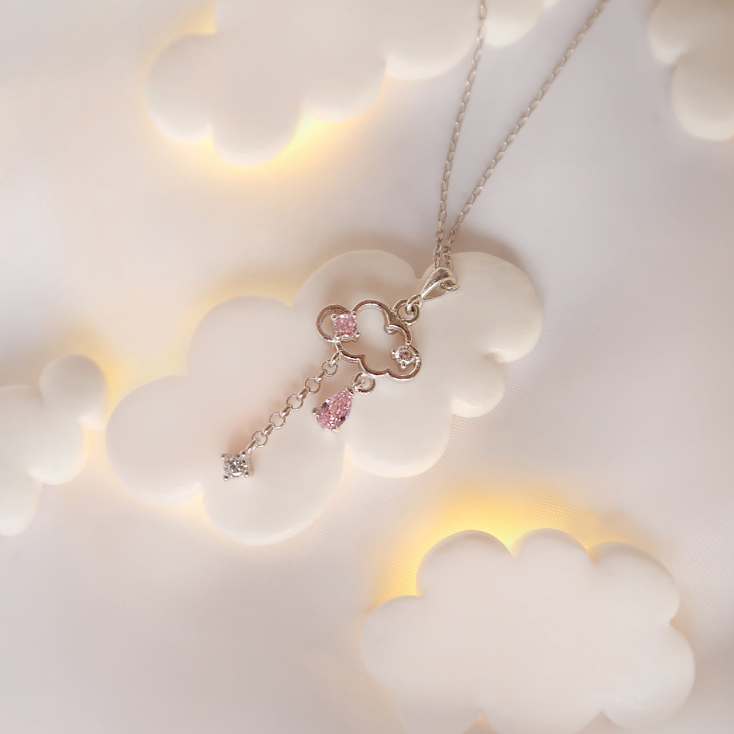 Necklace Clouds Silver Rose Quartz