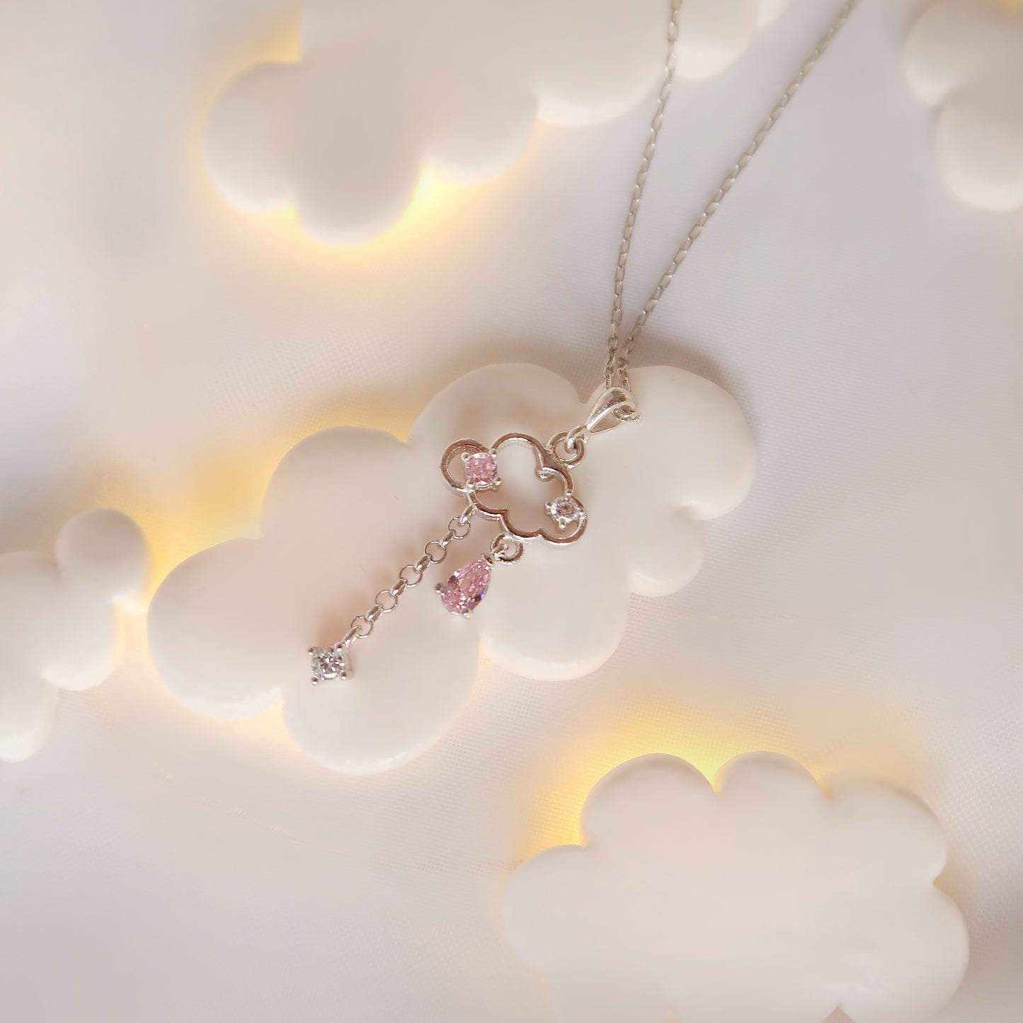 Necklace Clouds Silver Rose Quartz